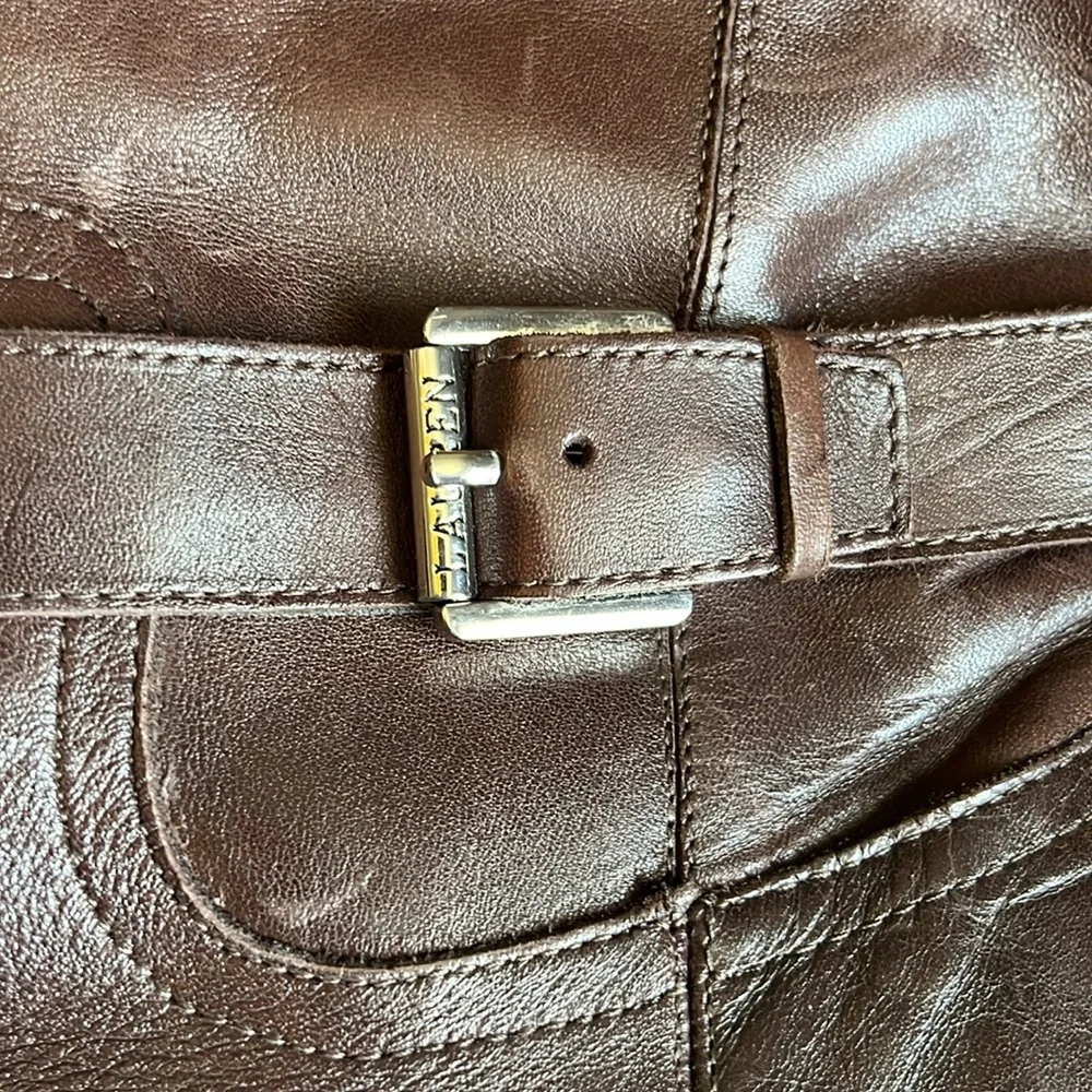 zip up LRL Brown Leather Knee-High Boots with side buckle - Picture 8 of 15